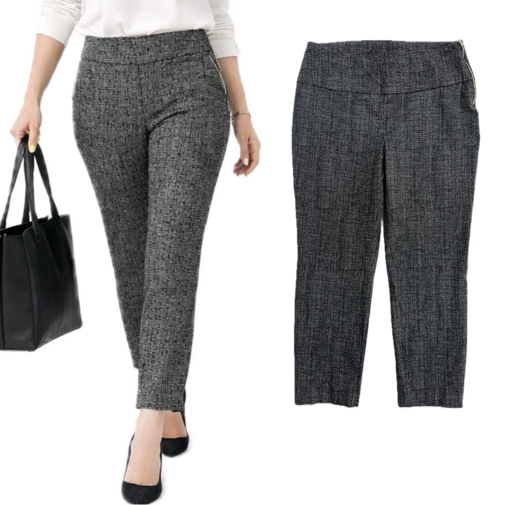 Jules & Leopold Office Pants Woman's Large Ankle Length Stretch Black White Geo